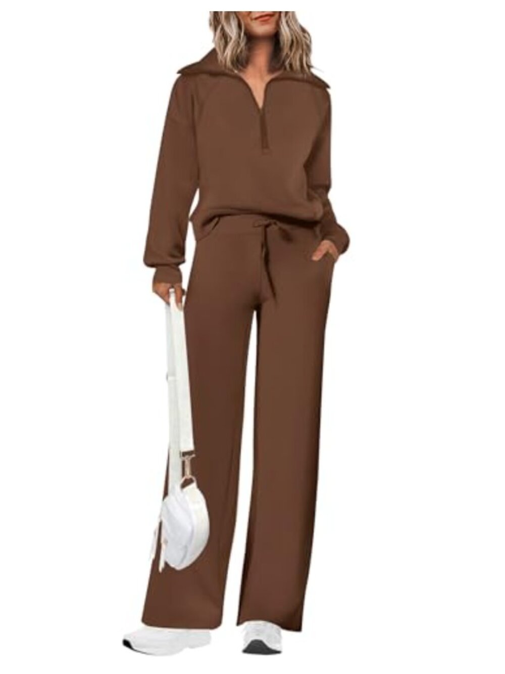 Women 2 Piece Lounge Set Half Zip Sweatshirt Palazzo Pants Tracksuit